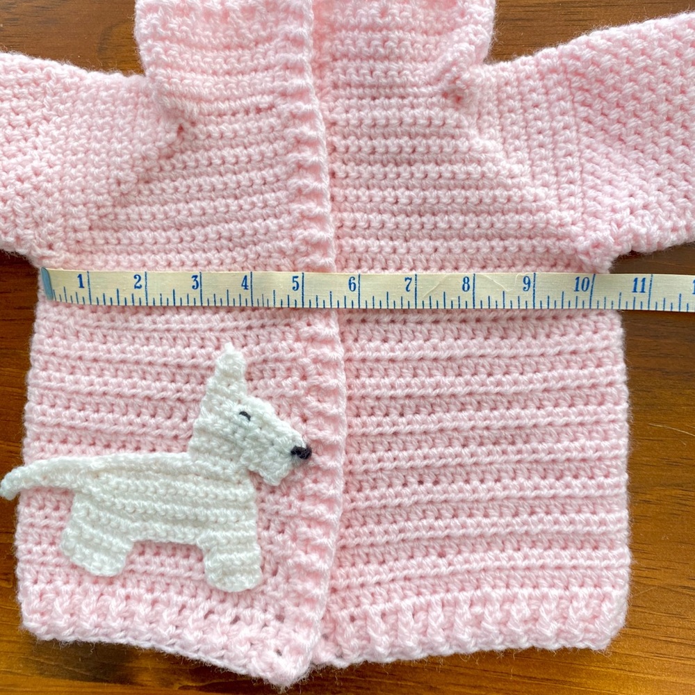 New handmade 0-6 month pink sweater dog appliqué - Picture 5 of 7